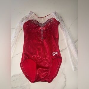 GK Red and White Sparkle Long Sleeve Dance Leotard
